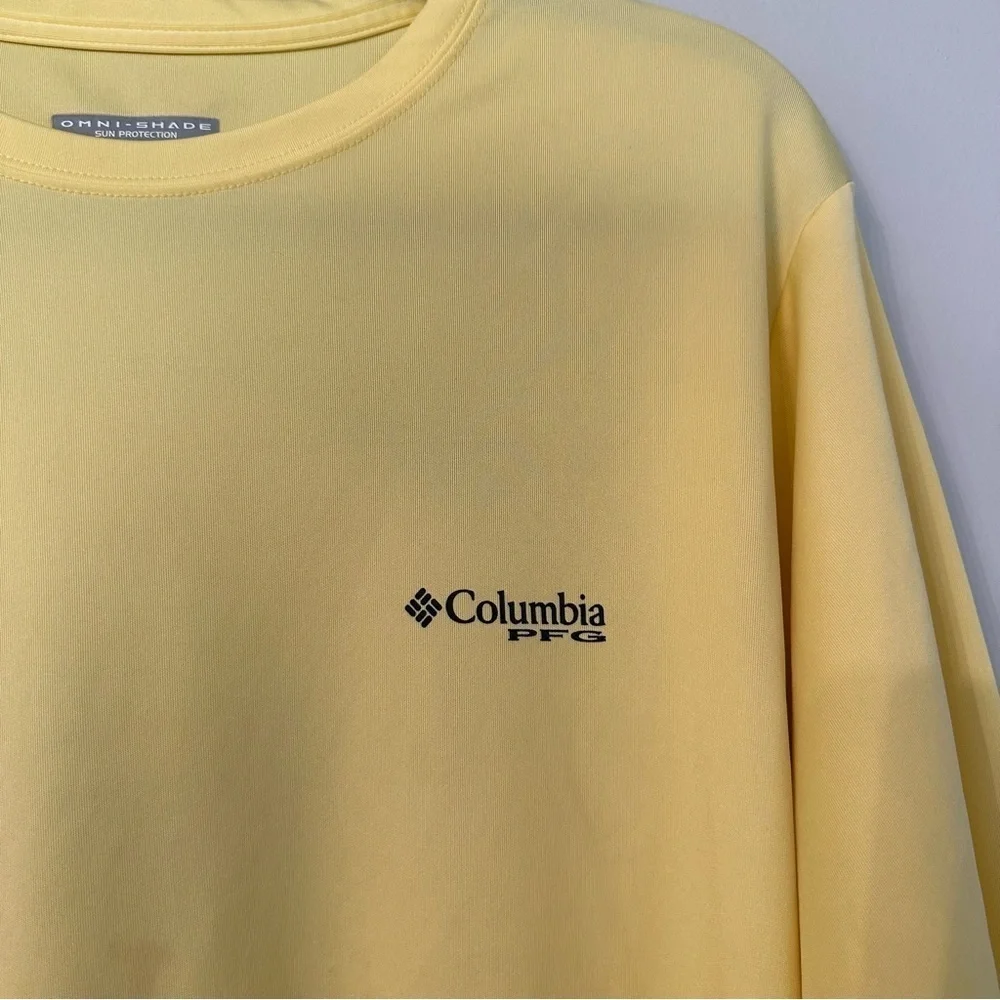 Columbia PFG Omni-Shade Sun Protection Yellow Long Sleeve Dri-Fit Shirt Sz S GUC
